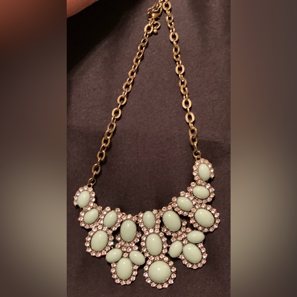 Cabochon Necklace in Opalesque Mint Green with Rhinestones Vintage Statement - Picture 5 of 6